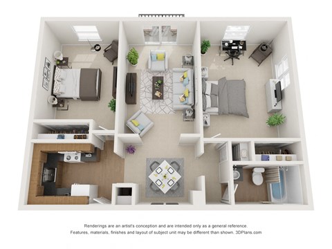 Floor plan for 2 beds, 1 bath, 1000 sqft